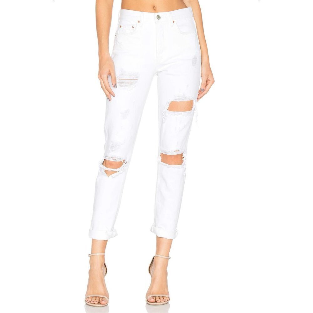 GRLFRND Karolina skinny high-rise jeans distressed white denim shredded new 24